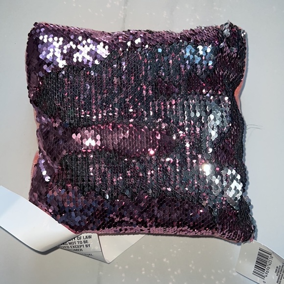 NWT 9 Inch Square Pink and Peach Double Sided Sequin Pillow with Velour Back - Picture 3 of 4